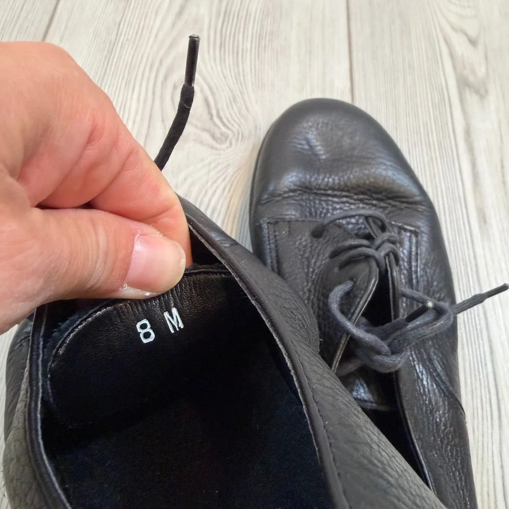 Azaleia Black Leather Lace Up Oxfords Shoes Womens 8 Brazil Comfort Flats